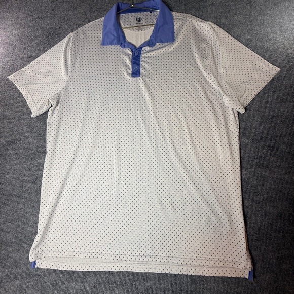 Graham Luxe Mens XL Golf Polo Shirt Blue Dot Pattern‎ Short Sleeve - Picture 2 of 8